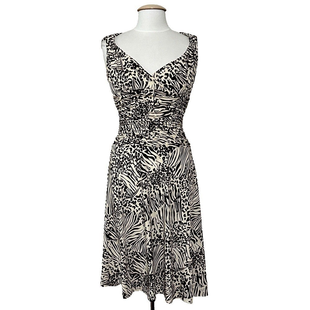 VTG Safari Junglecore Womens Dress 6 Brown Animal Print Classic Y2K Retro 90s